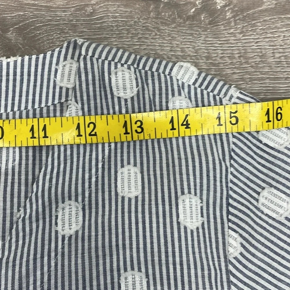 LOFT Blue White Striped Dot Flutter Sleeve Wrap Blouse LP - Picture 5 of 12